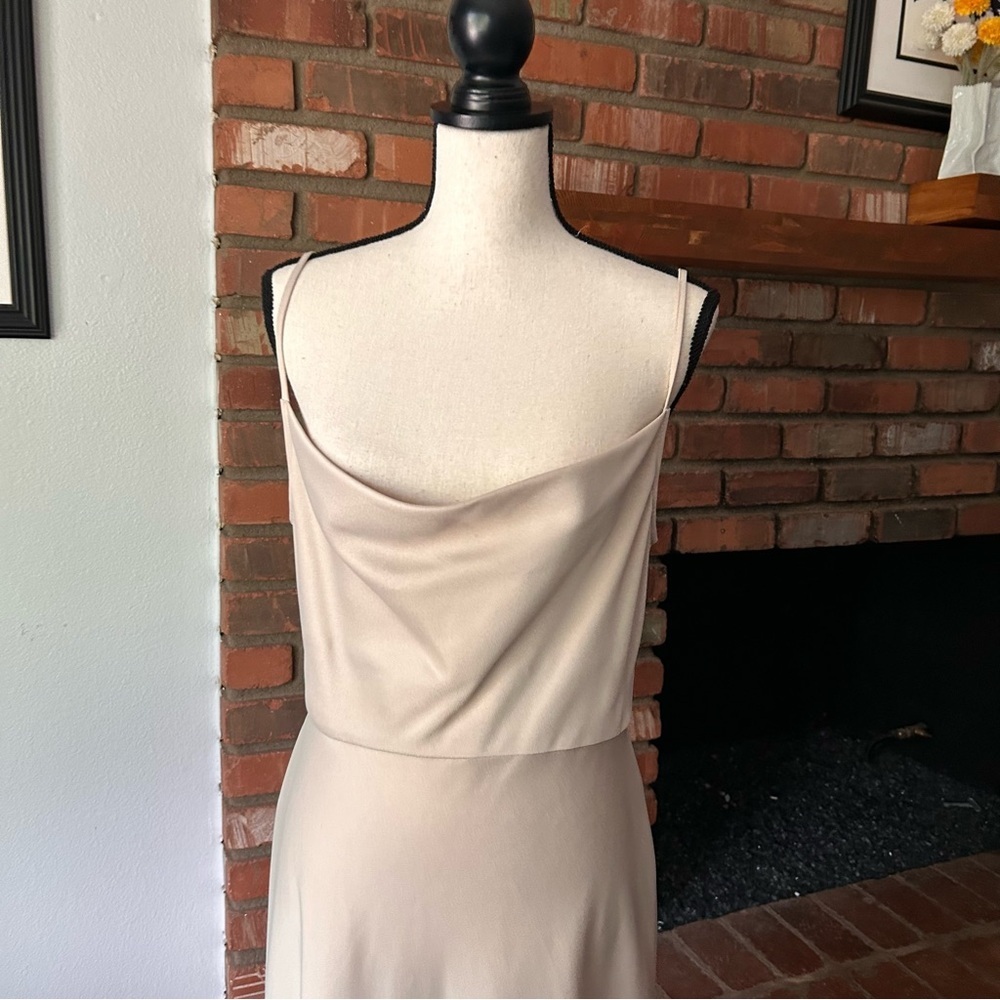 Anthropologie BHLDN Cali Satin Charmeuse Midi Dress in Oyster Sz 4 - Picture 4 of 9